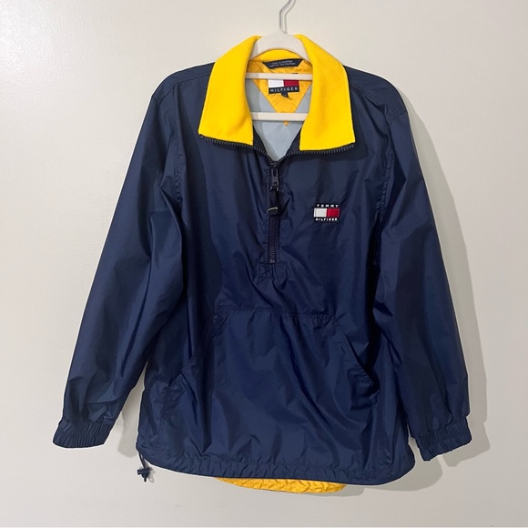 Tommy Hilfiger Men's Windbreaker Jacket Small Blue Logo Varsity Vintage 90s - Picture 1 of 9